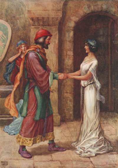 Geraldine e il Barone, da Christabel di Samuel Taylor Coleridge (litografia a colori) da Frank Adams