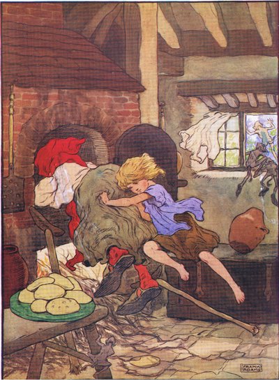 Gretel la spinse rapidamente nel forno, da Hansel e Gretel pubblicato da Blackie & Son Limited, c.1940 da Frank Adams