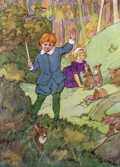 Illustrazione per The Babes in the Wood (litografia a colori) da Frank Adams