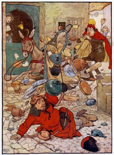 Illustrazione per La storia di Tom il figlio del pifferaio (litografia a colori) da Frank Adams