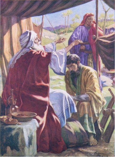 Giacobbe ottiene la benedizione, da Il libro delle immagini della Bibbia pubblicato da Thomas Nelson, c.1950 da Frank Adams