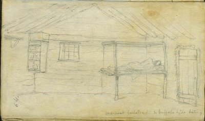 Letto a una piazza e mezza e pelle di bufalo, 1851 da Frank Blackwell Mayer
