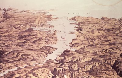 Veduta panoramica dei lati nord e sud del porto e del porto di Sebastopoli, progettata e litografata da Thomas Packer, pub. da Stannard e Dixon, 1855 da Frank C. Hughes