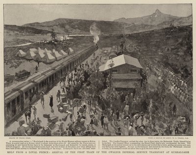 Aiuto da un principe leale, arrivo del primo treno del servizio di trasporto imperiale di Gwalior a Kushalgarh da Frank Craig