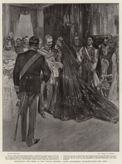 Registrazione della nascita della principessa italiana, la regina Margherita che congratula il re da Frank Craig