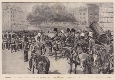 Celebrazione del compleanno della Regina a Londra, Trooping the Colour at the Horse Guards, la marcia da Frank Dadd