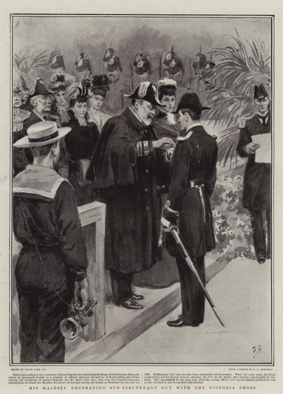 Sua Maestà decora il sottotenente Guy con la Victoria Cross da Frank Dadd