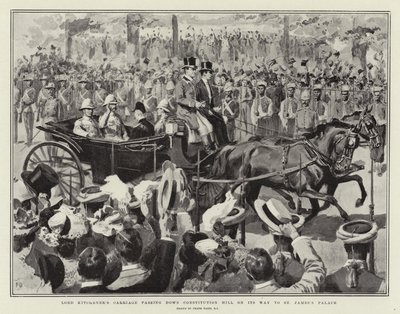 La carrozza di Lord Kitchener che passa lungo Constitution Hill sulla strada per St James