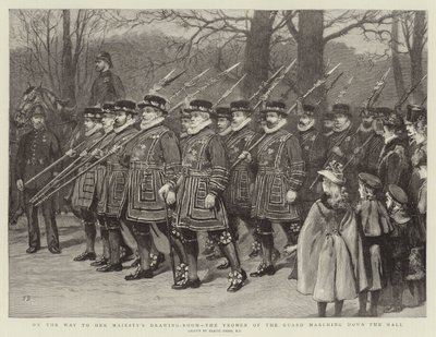 Sulla strada per la Sala del Trono di Sua Maestà, i Yeomen della Guardia che marciano lungo il Mall da Frank Dadd