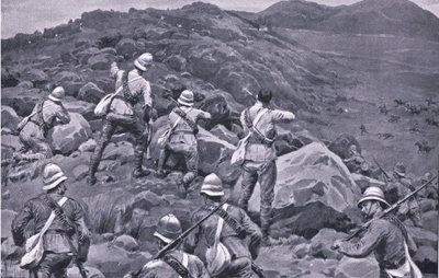 Inseguimento della retroguardia di De Wet nel Takesberg, da Dopo Pretoria: La Guerra di Guerriglia pubblicata da Harmsworth Bros Limited da Frank Dadd