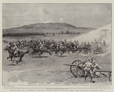 La battaglia di Ladysmith, artiglieria che corre in azione per bombardare i Boeri su Pepworth Hill da Frank Dadd