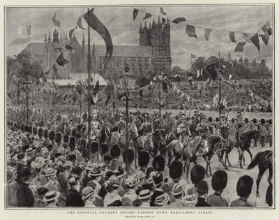 La scorta della cavalleria coloniale che passa per Parliament Street da Frank Dadd