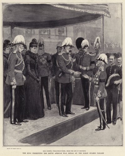 Il re presenta la medaglia della guerra sudafricana alla parata delle Horse Guards da Frank Dadd