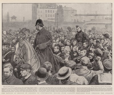 Il Ritorno degli Eroi di Colenso a Portsmouth, il Trombettiere Dunn portato in Spalla per le Strade da Frank Dadd