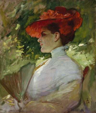 Signora con Cappello Rosso, o Ritratto di Maggie Wilson, c.1904 da Frank Duveneck