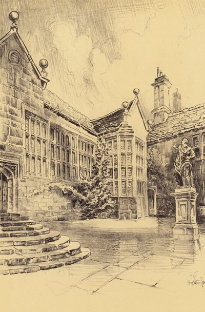 Torre di Hoghton, cortile superiore (litografia) da Frank Greenwood