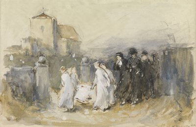 Studio per Il suo primogenito, Cimitero di Horsham (Funerale del primogenito), 1874 da Frank Holl