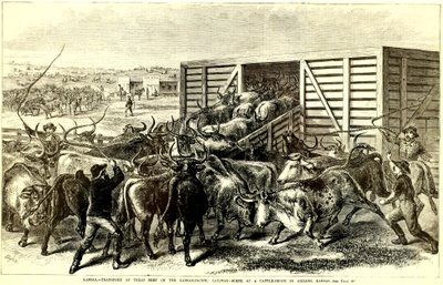 Rampa per il bestiame ad Abilene, Kansas, c. 1871 da Frank Leslie