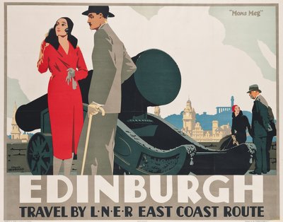 Poster pubblicitario delle rotte della costa orientale LNER per Edimburgo da Frank Newbould