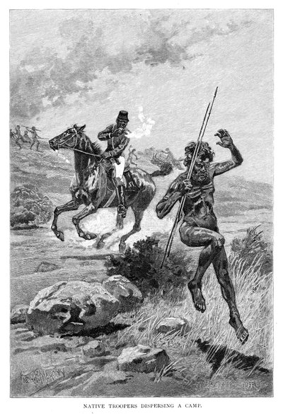 Truppe native che disperdono un campo, Australia, 1886 da Frank P. Mahony