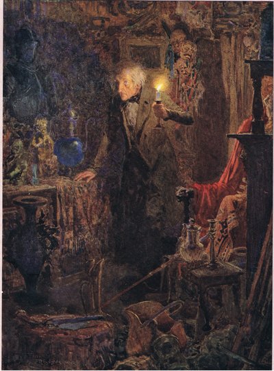 Era un vecchietto, con lunghi capelli grigi, il cui volto e figura, mentre teneva la luce sopra la testa e guardava davanti a sé, c.1920 da Frank Reynolds