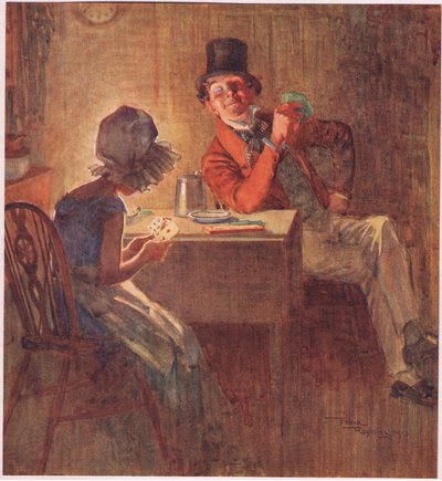 La marchesa che tiene stretti i suoi carte in entrambe le mani, considerava quale giocare, c.1920 da Frank Reynolds
