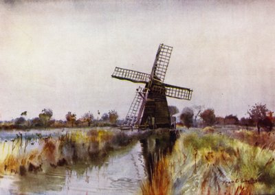 Norfolk Broads: Mulino di drenaggio vicino a Barton, autunno da Frank Southgate