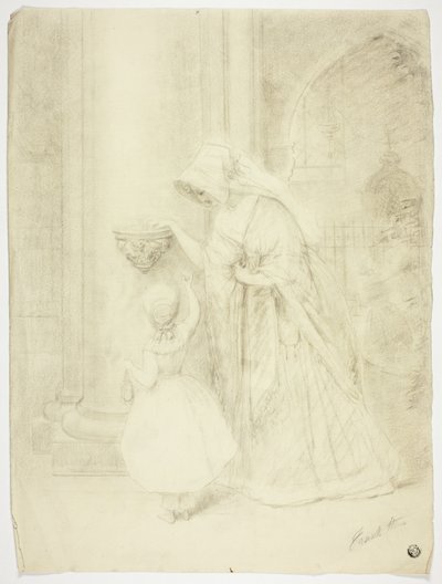 Signora e ragazza in chiesa da Frank Stone