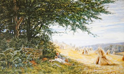 Coppia che riposa sotto un albero in un campo di grano da Frank Walton