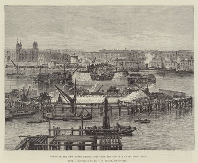 Lavori del nuovo Tower Bridge, visti dalla cima di un pozzo alto 100 piedi da Frank Watkins