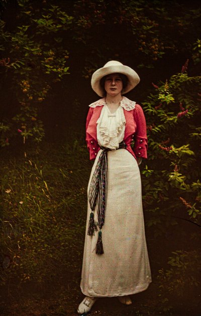 Primo autochrome a colori circa 1916 ritratto di donna, probabilmente Mrs. F.P. Knott da Franklin Price Knott