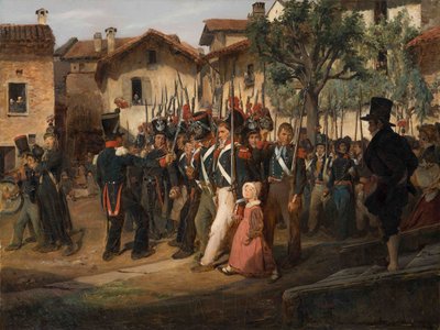 La guardia nazionale di campagna che sfila davanti al sindaco da François August Biard