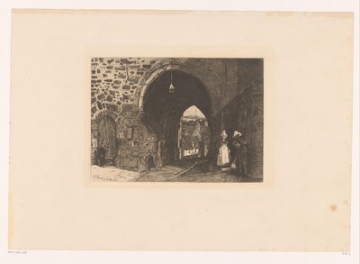 Vista sulla Porte de St. Malo a Dinan (Dix Eaux-fortes, disegnate e incise da F. Bonvin, Peintre) da François Bonvin