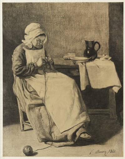 Serva che lavora a maglia, 1861 da François Bonvin