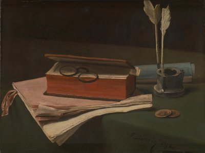 Natura morta con libro, carte e calamaio, 1876 da François Bonvin