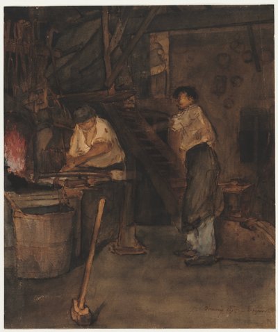 Studio per La bottega del fabbro: Ricordo di Le Tréfort da François Bonvin