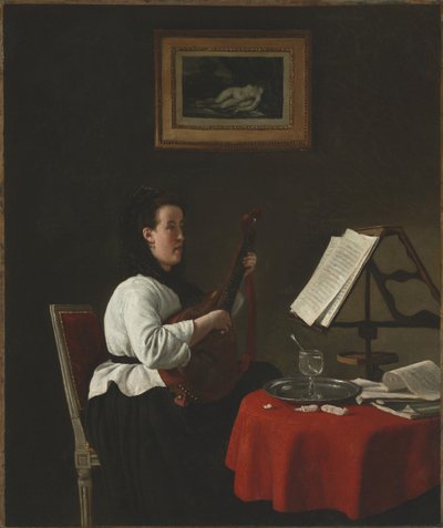 Giovane donna con mandolino, ritratto di Louison Köhler, c. 1873-1874 da François Bonvin