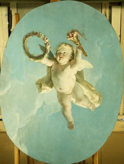Un putto in volo che tiene una corona e una torcia da François Boucher