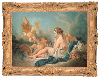 Una ninfa sdraiata che suona il flauto con putti, forse la Musa Euterpe da François Boucher