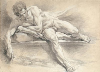 Studio di nudo di un uomo sdraiato su una panchina di pietra da François Boucher