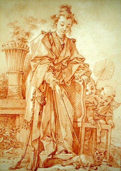 Ragazza cinese che gioca con un gatto da François Boucher