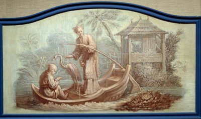 Chinoiserie: Scena di pesca in Cina. Frontone disegnato da François Boucher (1703-1770) da François Boucher