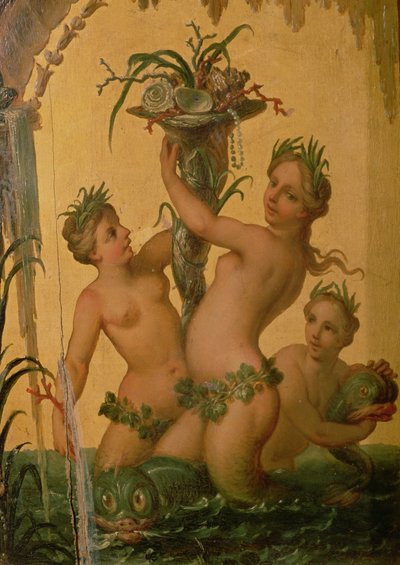 Dettaglio di sirene che tengono una cornucopia dalla Carrozza di Stato di Pietro il Grande da François Boucher