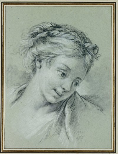 Testa di ragazza che guarda in basso a destra da François Boucher