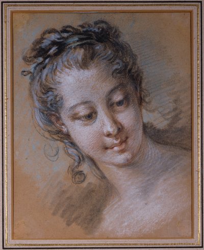Testa di una Giovane Ragazza, Guardando in Basso a Destra da François Boucher
