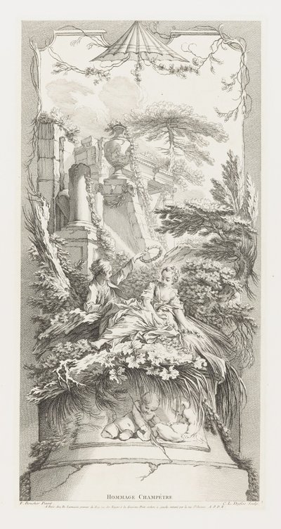 Hommage Champètre (Pastorale) in Nouveaux Morceaux pour des Paravents [Nuovi concetti per gli schermi]. da François Boucher