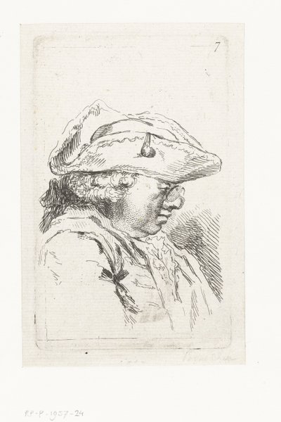 Testa di un uomo con occhiali e tricorno da François Boucher