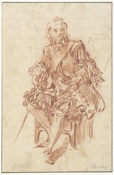 Jodelet seduto su una sedia (illustrazione di Les Précieuses Ridicules) da François Boucher