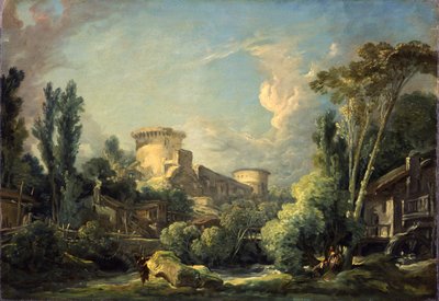Paesaggio con castello e mulino da François Boucher