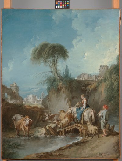 Paesaggio con edifici distanti e una pastorella da François Boucher